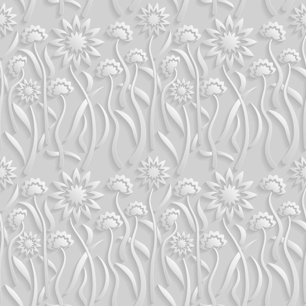无缝3D白色图案，自然花卉图案，矢量。无尽的纹理可以用于壁纸，图案填充，网页背景，表面纹理。图片下载
