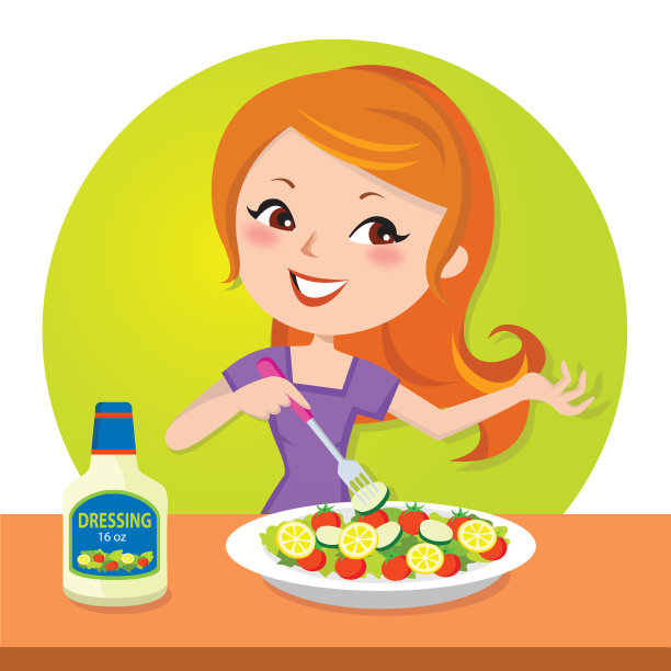 年轻快乐的女人享受蔬菜沙拉图片下载