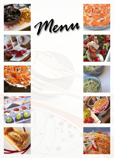菜单和菜肴的拼贴画图片下载
