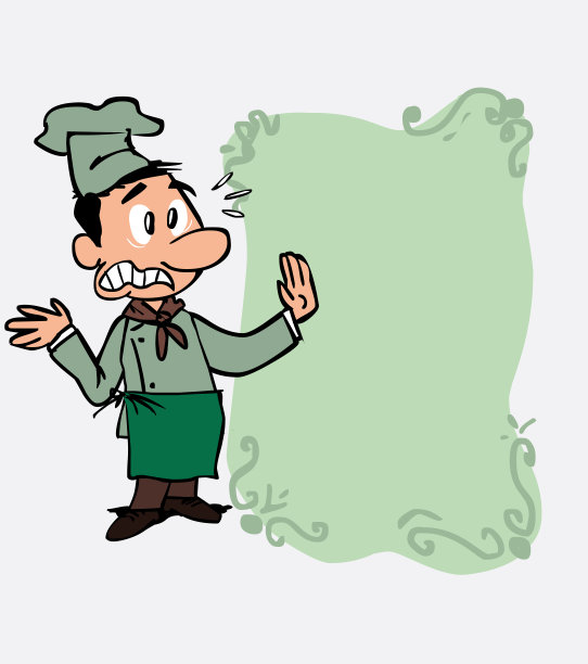 非常害怕的白人厨师。正在展示，就像他在黑板前，你想要的数据。图片下载