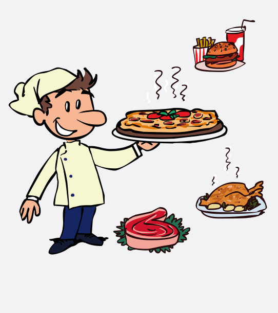 白色微笑的厨师托盘和不同的菜放在上面。图片下载