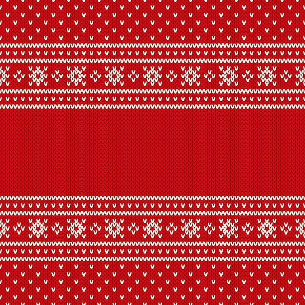红色无缝针织图案。圣诞和新年设计背景与文字的地方。仿羊毛针织织物素材图片