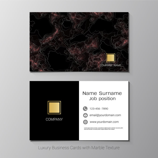豪华名片矢量模板，简约风格，仿大理石纹理背景，时尚优雅，层次分明，可编辑，易于定制，以满足您的需求。图片下载