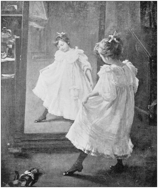 古董画照片:镜子前的女孩图片下载