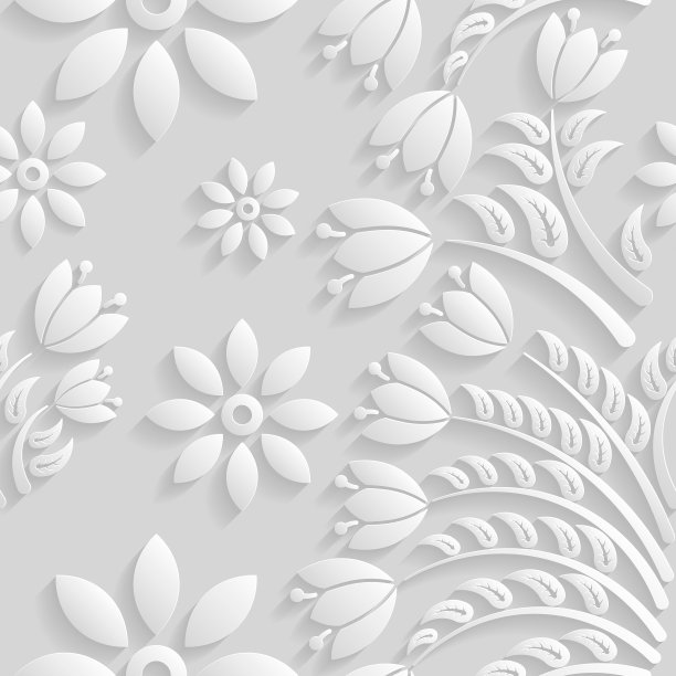 无缝3D白色图案，自然花卉图案，矢量。无尽的纹理可以用于壁纸，图案填充，网页背景，表面纹理。图片下载