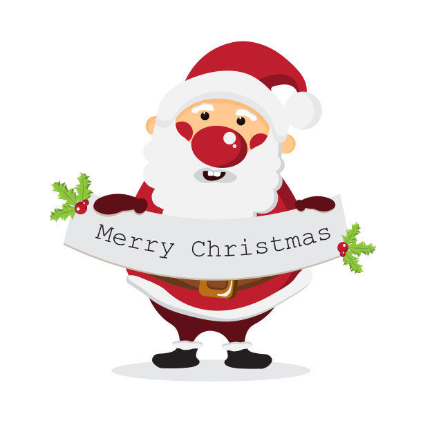 可爱的卡通圣诞老人与圣诞快乐的信息在白色孤立的背景，快乐的人物概念，设计为圣诞卡和海报，插图，矢量。图片下载