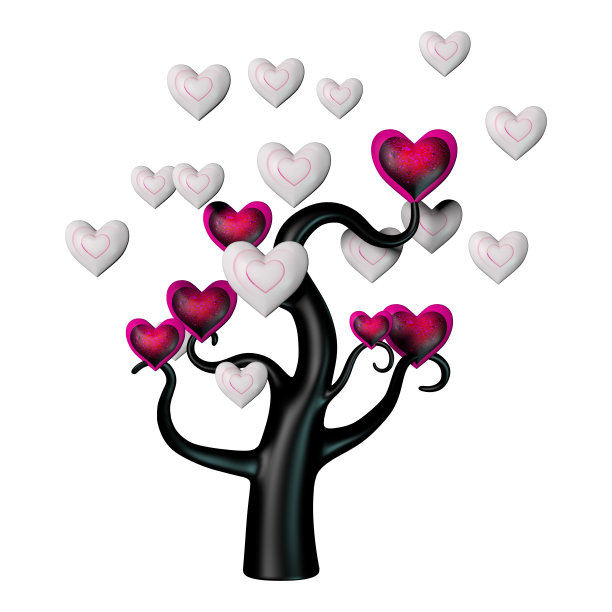 3D渲染心形树在白色图片下载