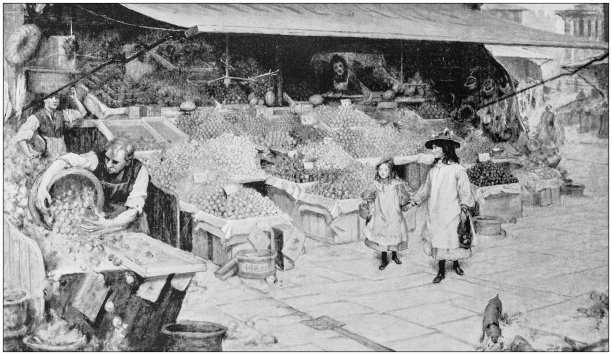 古董画照片:水果摊图片下载