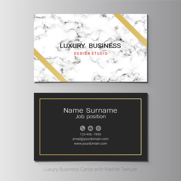 豪华名片矢量模板，简约风格，仿大理石纹理背景，时尚优雅，层次分明，可编辑，易于定制，以满足您的需求。图片下载