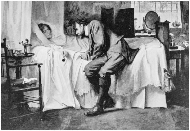 古董绘画照片:生病的女人图片下载