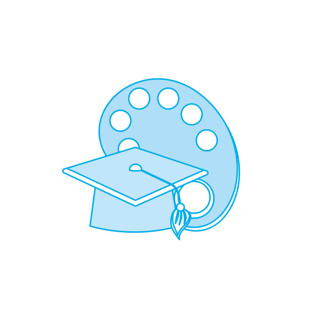 轮廓艺术调色板对象与帽毕业设计图片下载