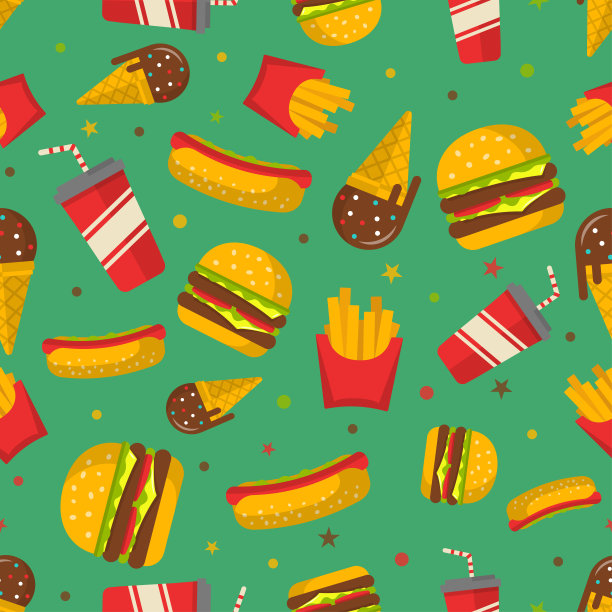 快餐无缝模式矢量背景。图片下载