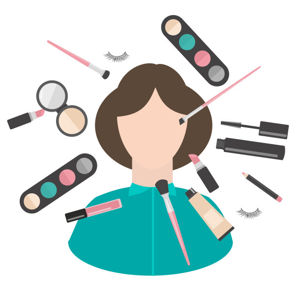 平妆及化妆用品及工具。口红，刷子，眼影，睫毛膏，粉和睫毛膏。图片下载