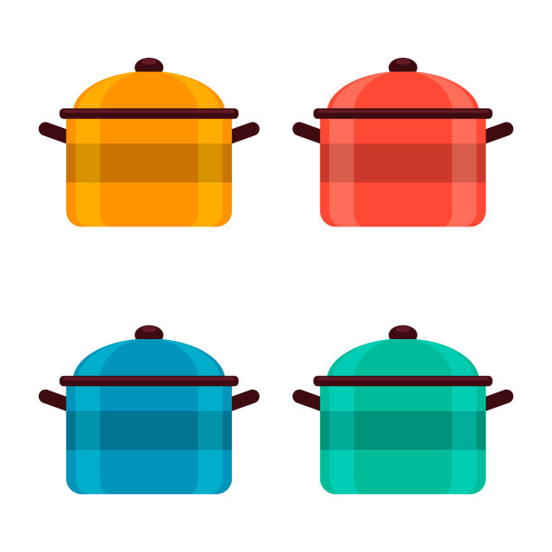 一套锅，矢量插图。图片下载