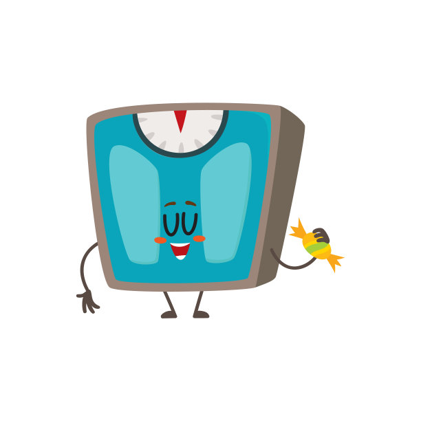 有趣的浴室体重秤人物与微笑的人脸图片下载