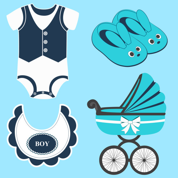 图标设置婴儿围嘴，紧身衣，拖鞋素材图片