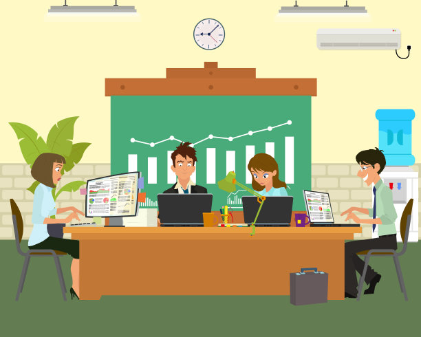 人们在电脑前交谈和工作。图片下载