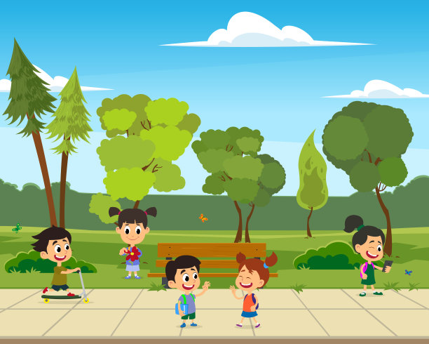 孩子们在公园里做运动的插图素材图片