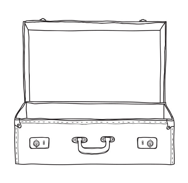 手提箱古董空手提箱手绘矢量线艺术插图图片下载