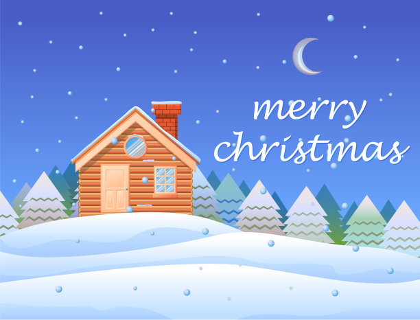 圣诞贺卡和雪林里的小屋图片下载