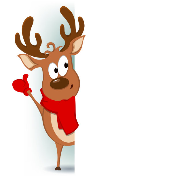 圣诞贺卡与有趣的驯鹿站在后面的一个标志和显示在空白的公告牌图片下载