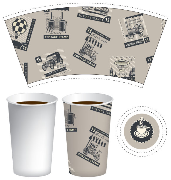 贴有邮票的热饮纸杯图片下载
