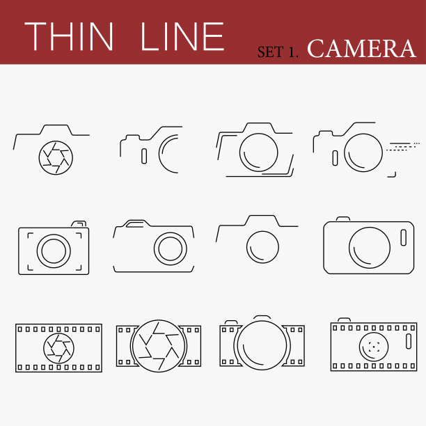 细线，平面相机图标图片下载