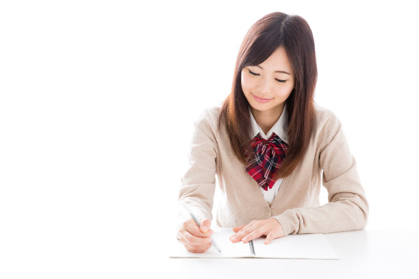 亚洲女学生的肖像孤立在白色的背景图片下载