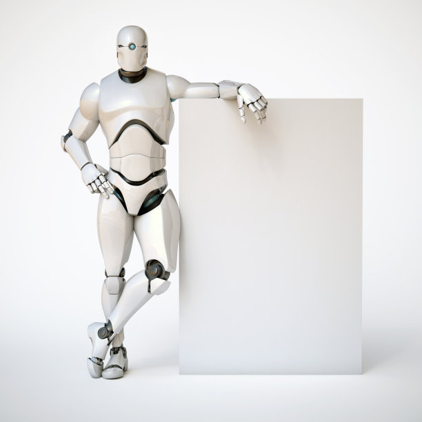 机器人手持空白广告牌3D渲染素材图片