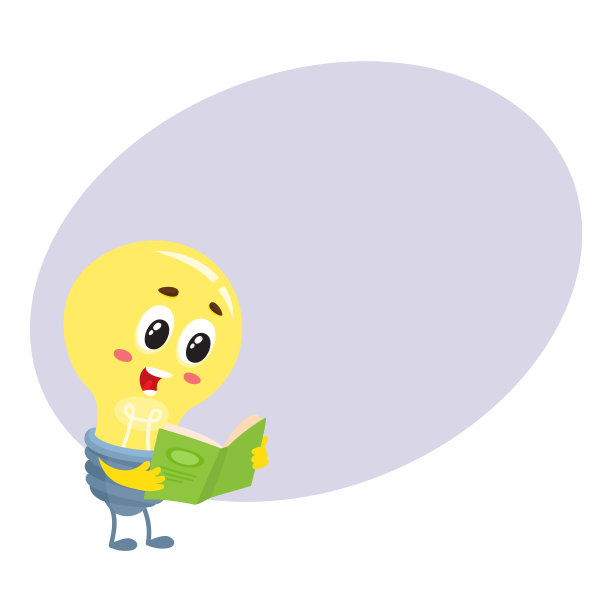 可爱的灯泡字符与滑稽的脸读一本书图片下载