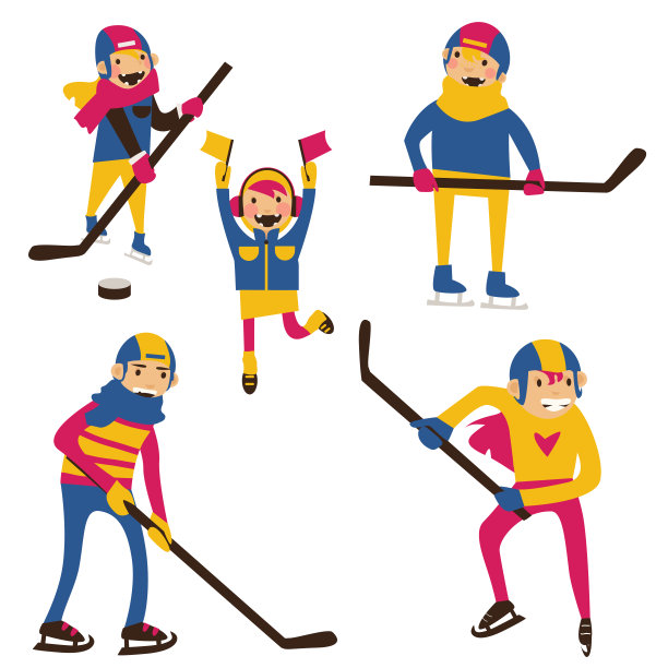 孤立的白色曲棍球家庭与曲棍球棒和冰球。图片下载