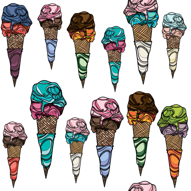 无缝图案与彩色冰淇淋蛋卷。图片下载