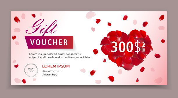 情人节或妇女节的礼品券、证书或优惠券模板。Eps 10矢量插图。邀请、商店、美容院、水疗中心背景。素材图片