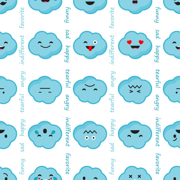 无缝背景与云的情感。可爱的卡通。矢量插图。纺织融洽。图片下载