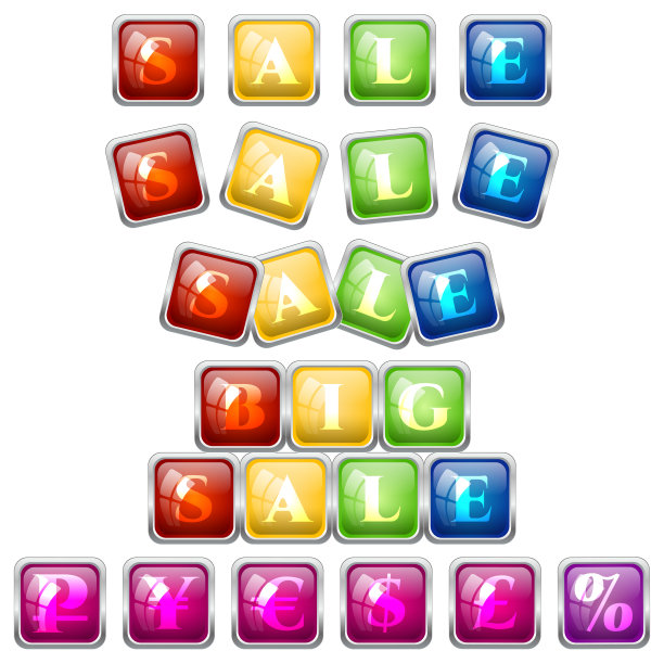 一套销售贴纸在彩色瓷砖块图片下载