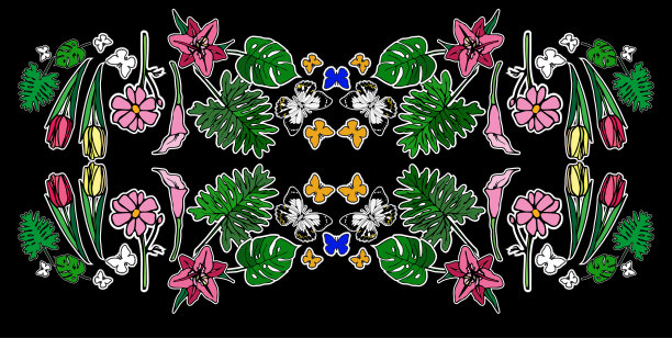 集蝴蝶和花补丁元素。印在t恤和其他材料上。套贴纸，别针，补丁和手写笔记收集在卡通。图片下载