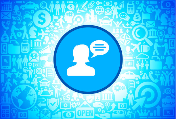 在商业和金融矢量背景上的女人和聊天泡泡图标图片下载