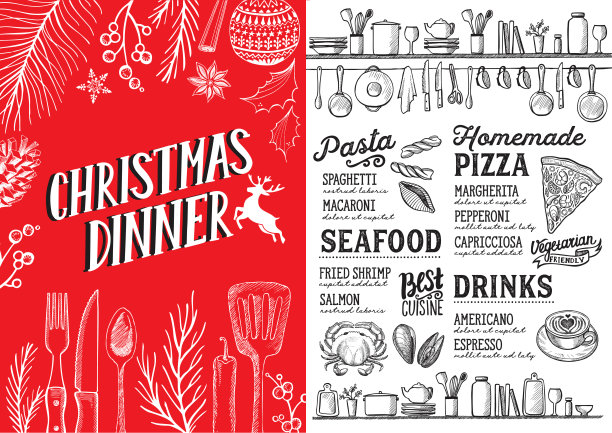 圣诞菜单食物模板餐厅。图片下载