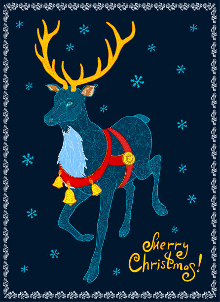 圣诞嘟嘟鹿贺卡。底部是祝贺圣诞快乐!图片下载
