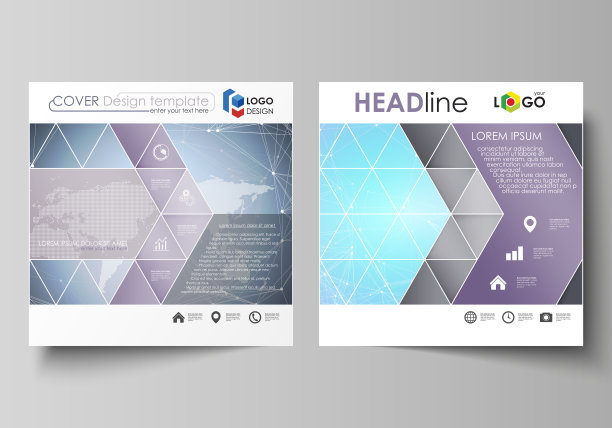 极简的矢量插图可编辑布局的两方格式涵盖设计模板的小册子，传单，小册子。多边形纹理。全球联系，未来的几何概念图片下载