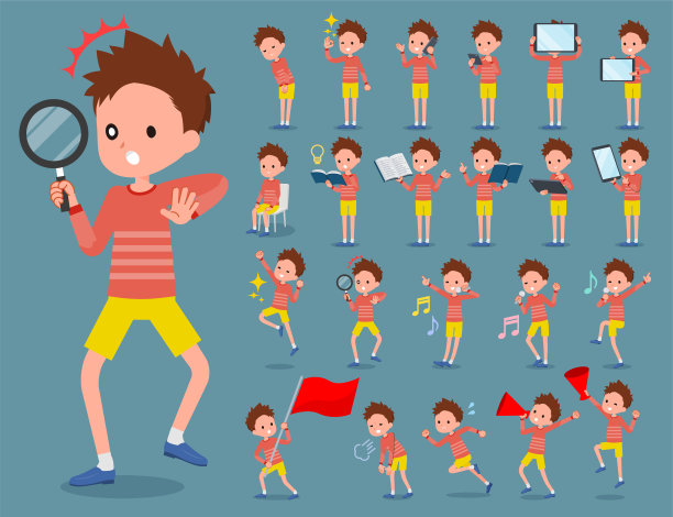 扁平型红色衣服短发男孩2图片下载