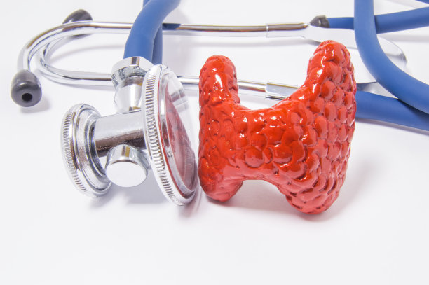 听诊器旁甲状腺的解剖学形状。用于甲状腺疾病、紊乱或其他健康问题的检查或测试、诊断和治疗的概念照片图片下载