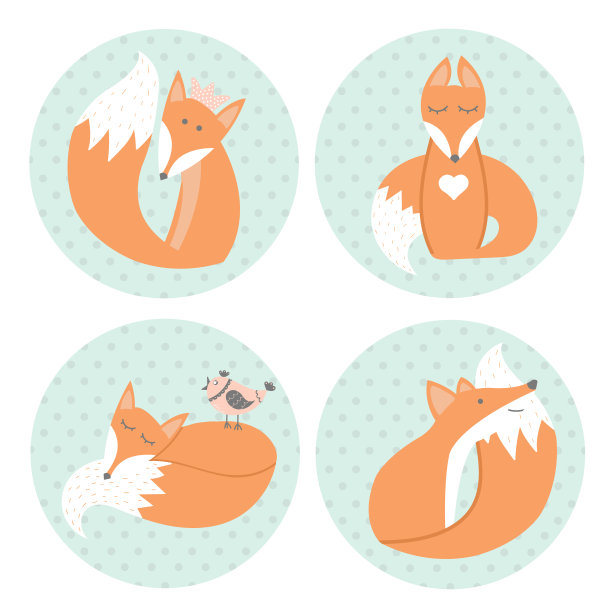 可爱的狐狸坐在不同的位置卡通风格素材图片