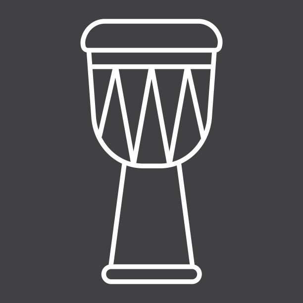 非洲金贝鼓线条图标，音乐和乐器，声音符号矢量图形，黑色背景上的线性图案，eps 10图片下载
