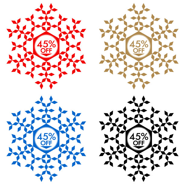 45%折扣贴纸。雪花横幅45%折扣图片下载