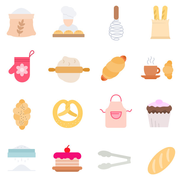 面包店产品和面包，图标集。图片下载