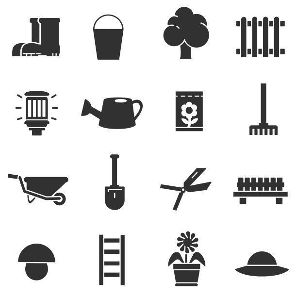 花园。单色的图标集。图片下载