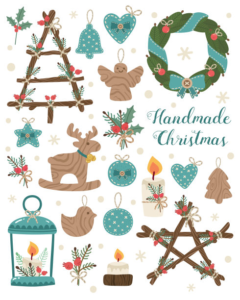 手工Cristmas集。矢量插图的工艺装饰。图片下载
