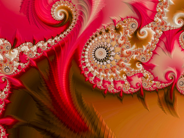 高分辨率红色，橙色和米色漩涡分形背景。图片下载