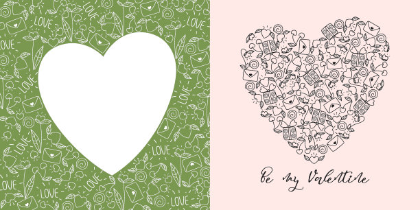 一套贺卡的情人节涂鸦风格。图片下载